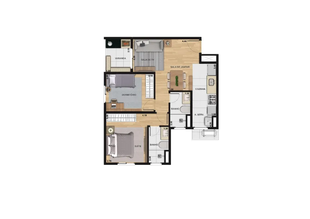 Apartamento, 2 quartos, 56 m² - Foto 3