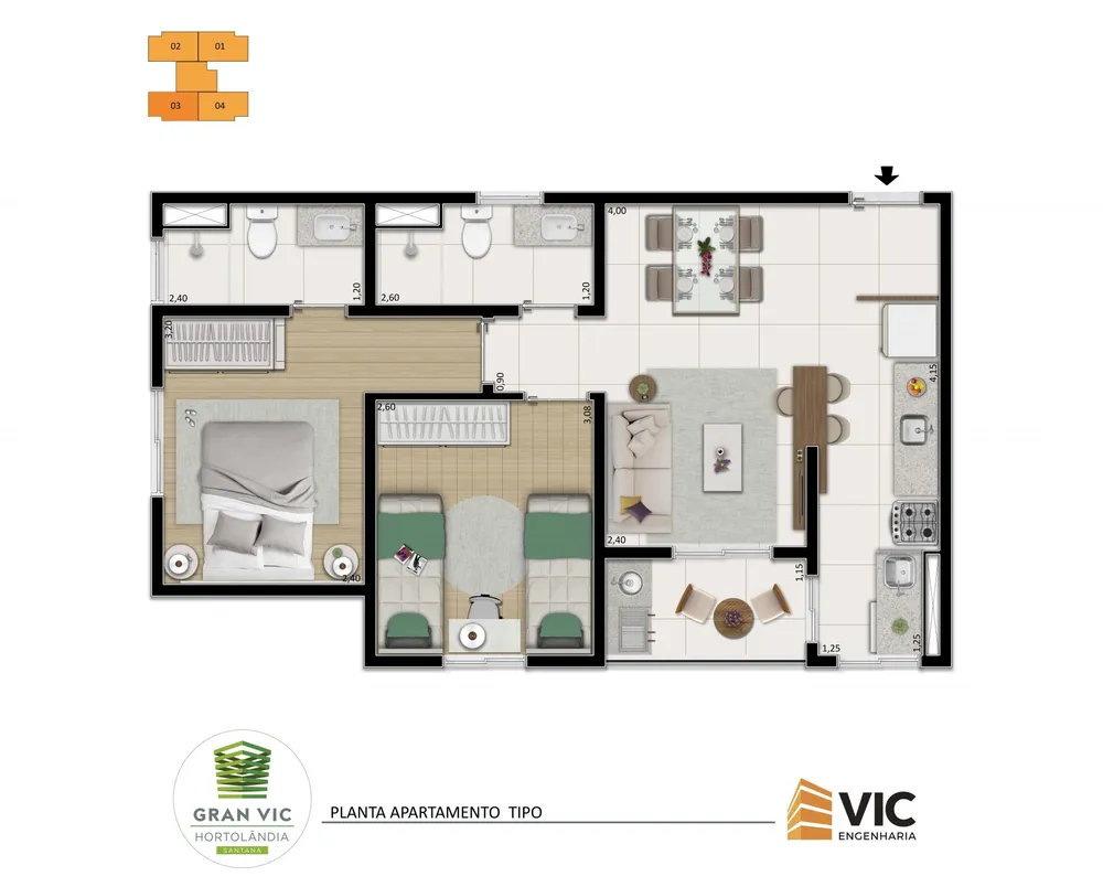 Apartamento, 2 quartos, 56 m² - Foto 2