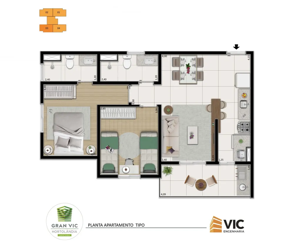 Apartamento, 2 quartos, 56 m² - Foto 3