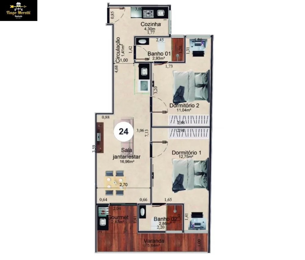 Apartamento, 2 quartos, 75 m² - Foto 2