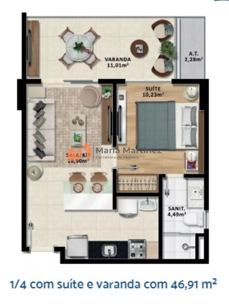 Apartamento à venda com 1 quarto, 46m² - Foto 2