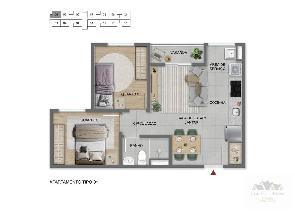 Apartamento, 2 quartos, 43 m² - Foto 1