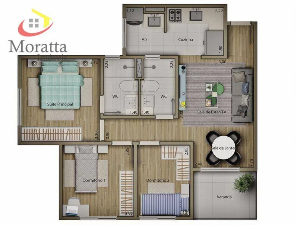 Apartamento, 3 quartos, 67 m² - Foto 1