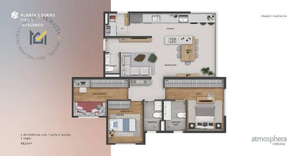 Apartamento, 3 quartos, 89 m² - Foto 2
