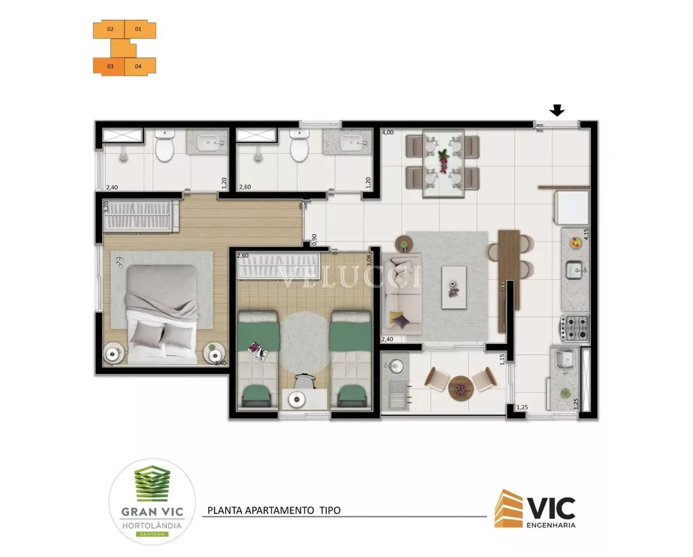 Apartamento à venda com 2 quartos, 52m² - Foto 2