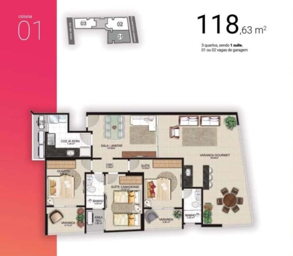 Apartamento, 3 quartos, 119 m² - Foto 2