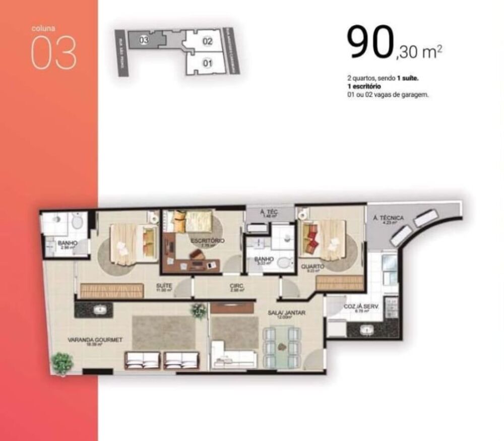 Apartamento à venda com 2 quartos, 90m² - Foto 2