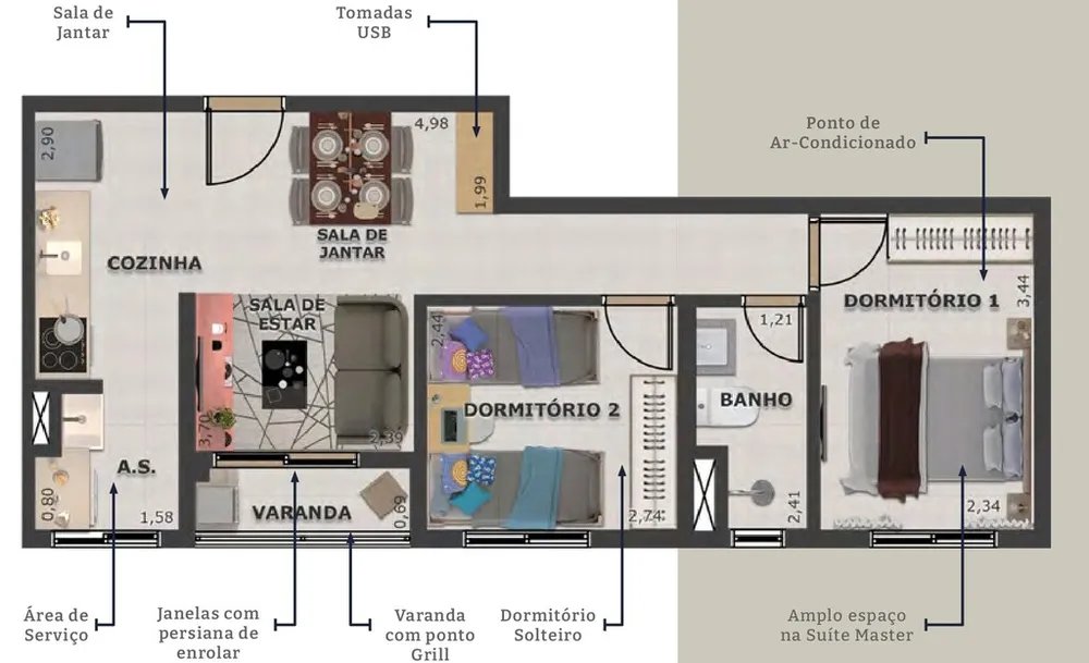 Apartamento, 2 quartos, 56 m² - Foto 3