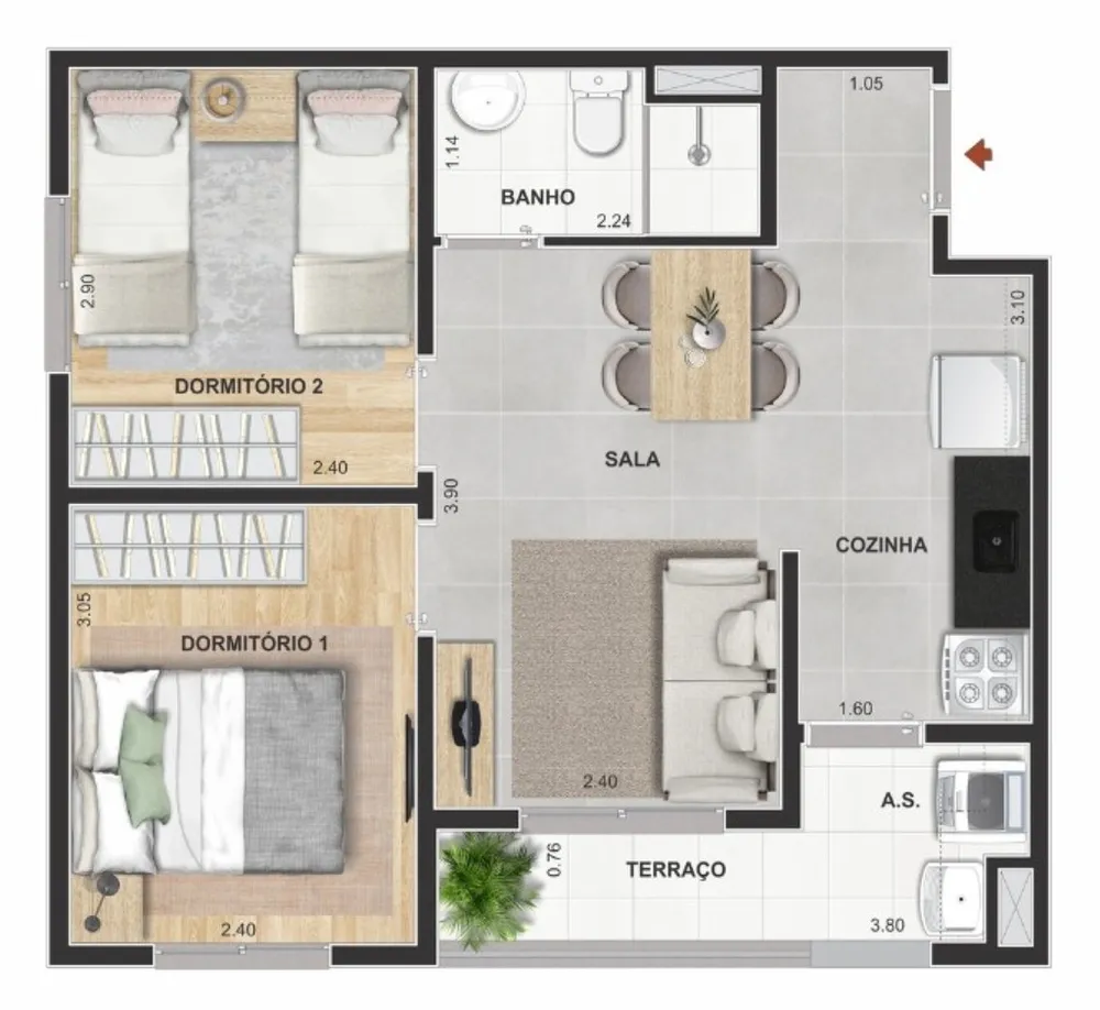 Apartamento, 2 quartos, 53 m² - Foto 3