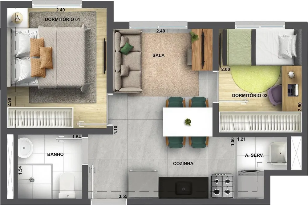 Apartamento, 3 quartos, 56 m² - Foto 8