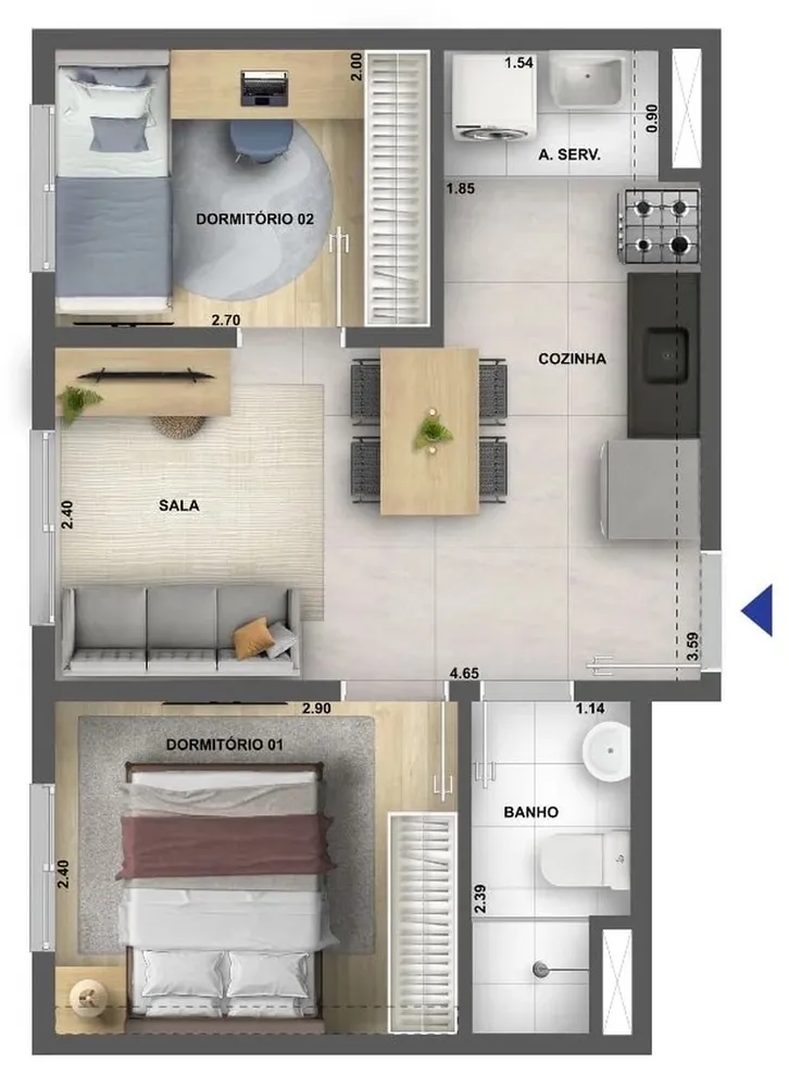 Apartamento, 2 quartos, 37 m² - Foto 1