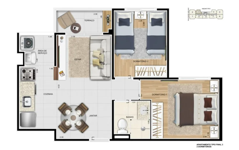 Apartamento, 2 quartos, 44 m² - Foto 12