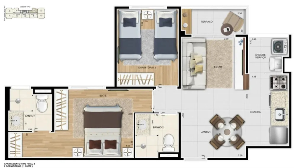 Apartamento, 2 quartos, 44 m² - Foto 14