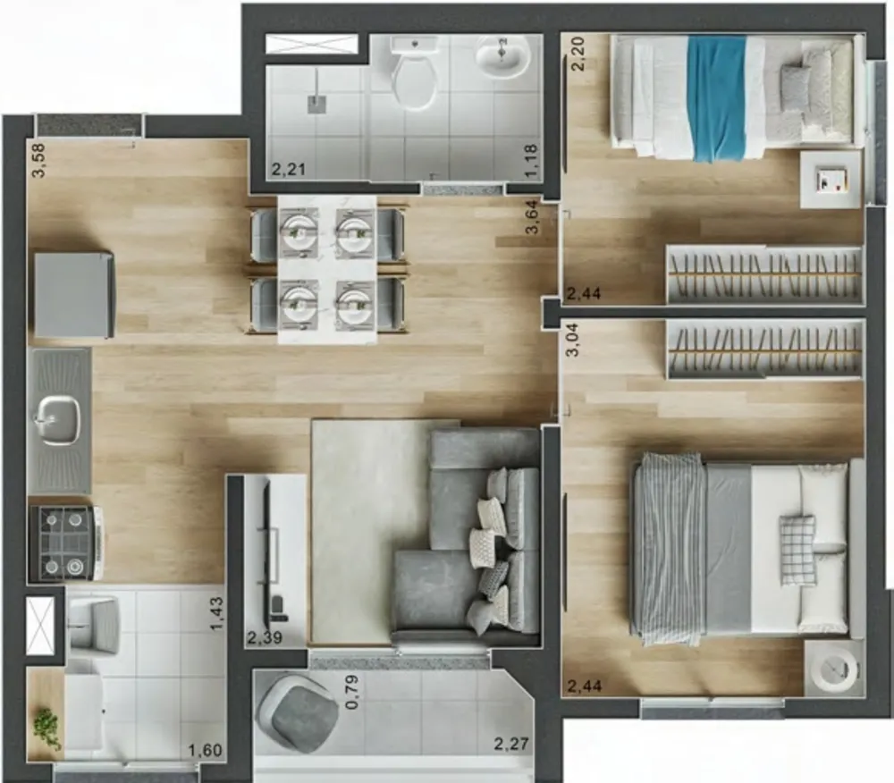 Apartamento, 2 quartos, 39 m² - Foto 8