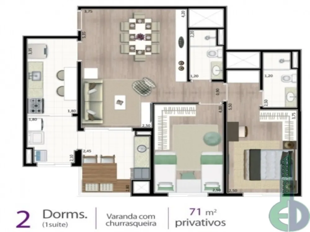 Apartamento, 2 quartos, 68 m² - Foto 2
