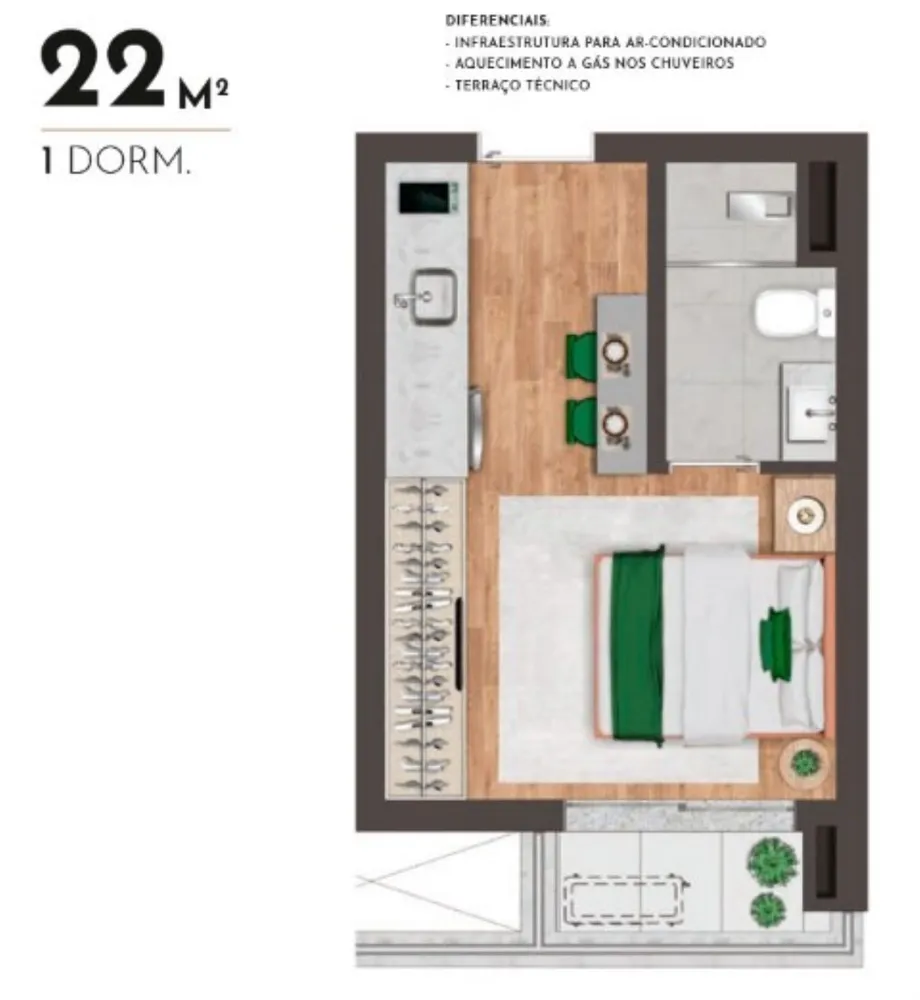 Apartamento, 1 quarto, 22 m² - Foto 6