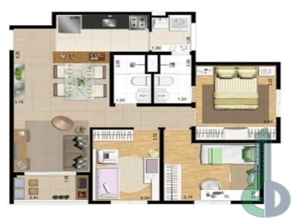 Apartamento à venda com 3 quartos, 66m² - Foto 2