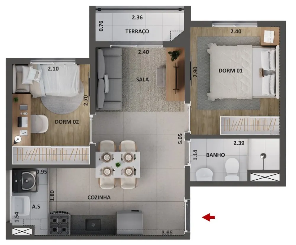 Apartamento, 2 quartos, 42 m² - Foto 3