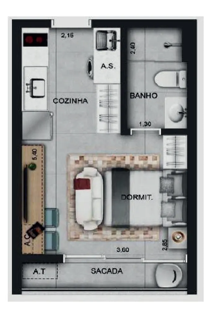 Apartamento, 2 quartos, 26 m² - Foto 2