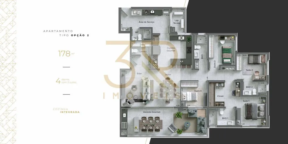 Apartamento, 3 quartos, 178 m² - Foto 1