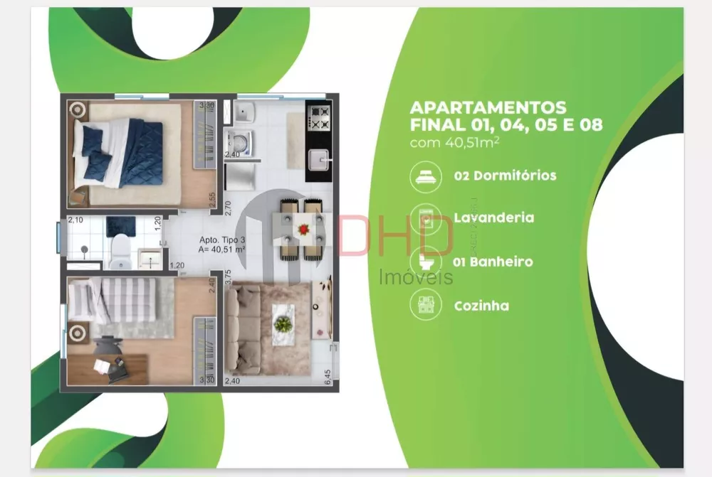 Apartamento à venda com 2 quartos, 40m² - Foto 3