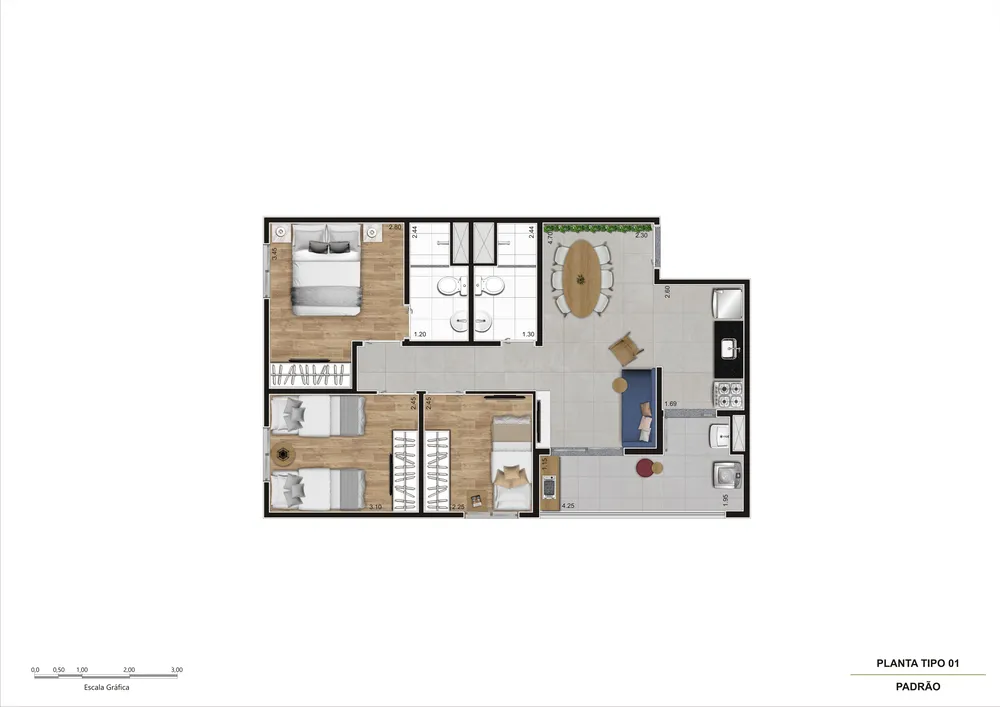 Apartamento, 3 quartos, 60 m² - Foto 3