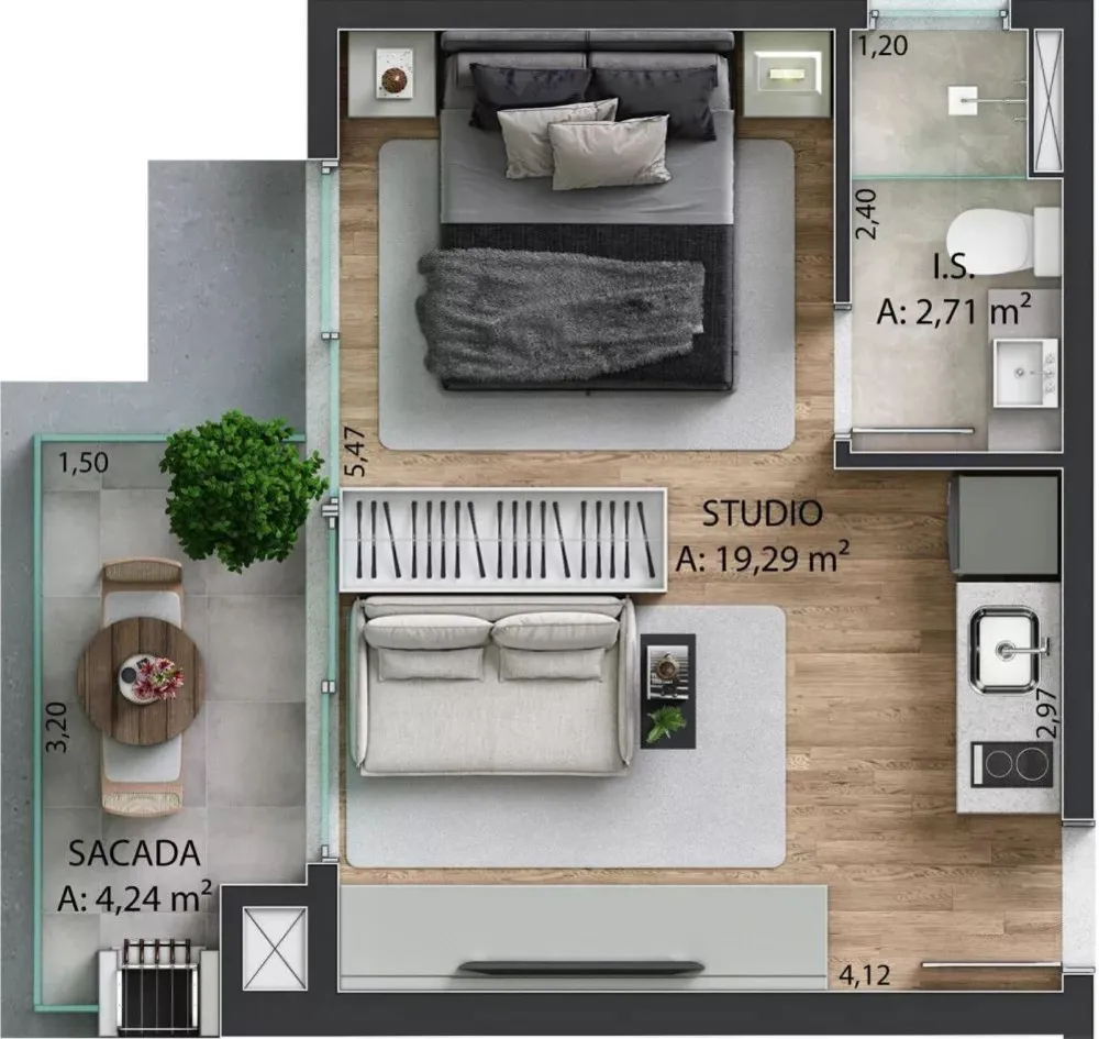 Kitnet-Studio, 26 m² - Foto 3