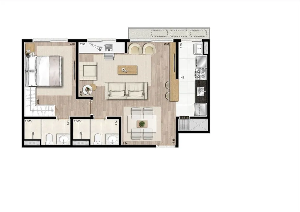 Apartamento, 2 quartos, 58 m² - Foto 2