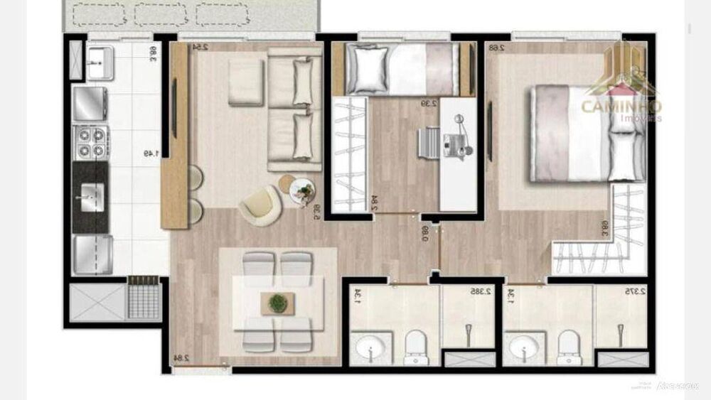 Apartamento à venda com 2 quartos, 58m² - Foto 3