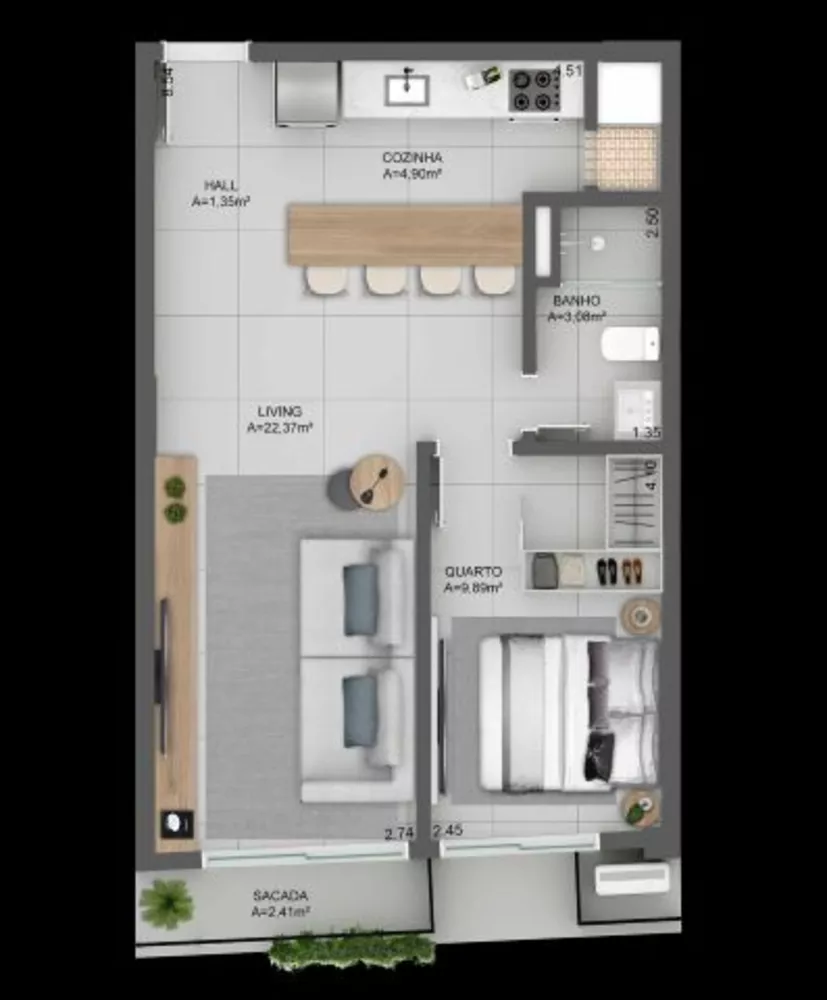 Apartamento à venda com 1 quarto, 46m² - Foto 4