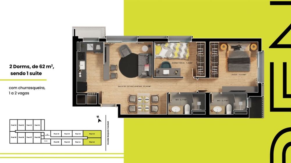 Apartamento à venda com 2 quartos, 62m² - Foto 3