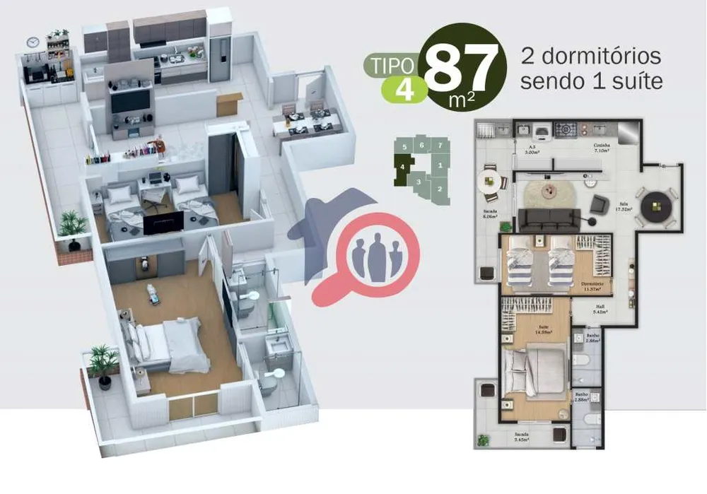 Apartamento, 2 quartos, 87 m² - Foto 1