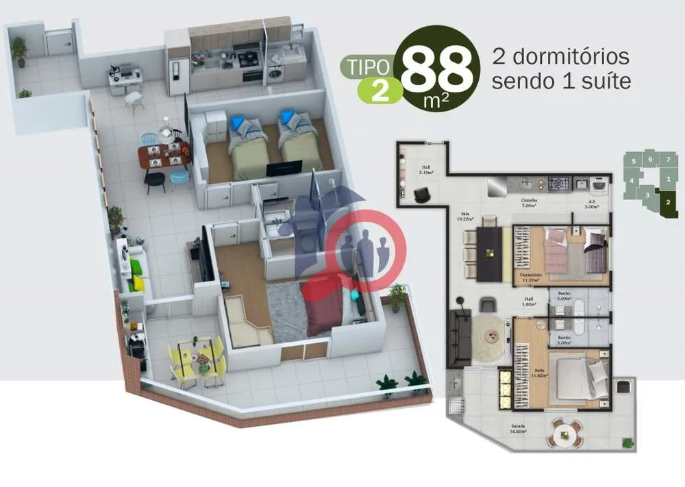 Apartamento, 2 quartos, 88 m² - Foto 2