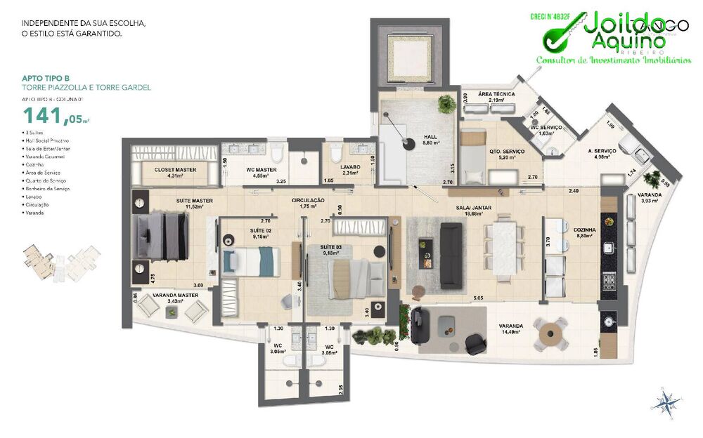 Apartamento à venda com 3 quartos, 141m² - Foto 2