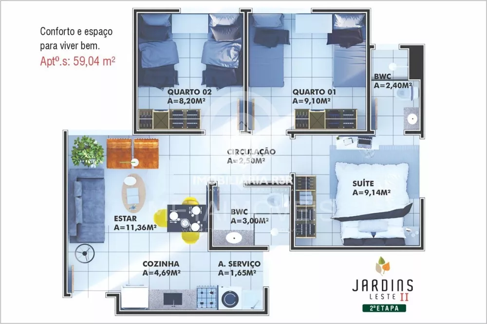 Apartamento, 3 quartos, 59 m² - Foto 1