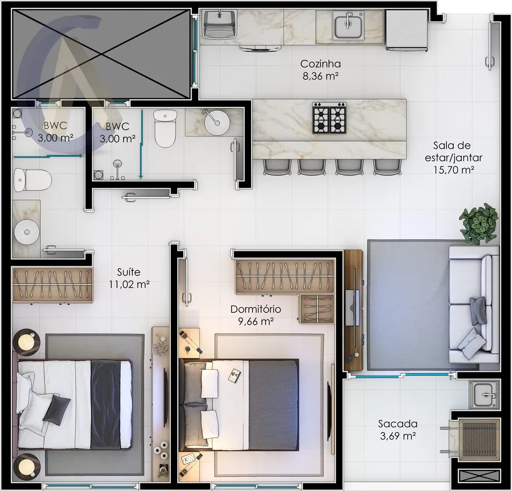 Apartamento, 2 quartos, 62 m² - Foto 3