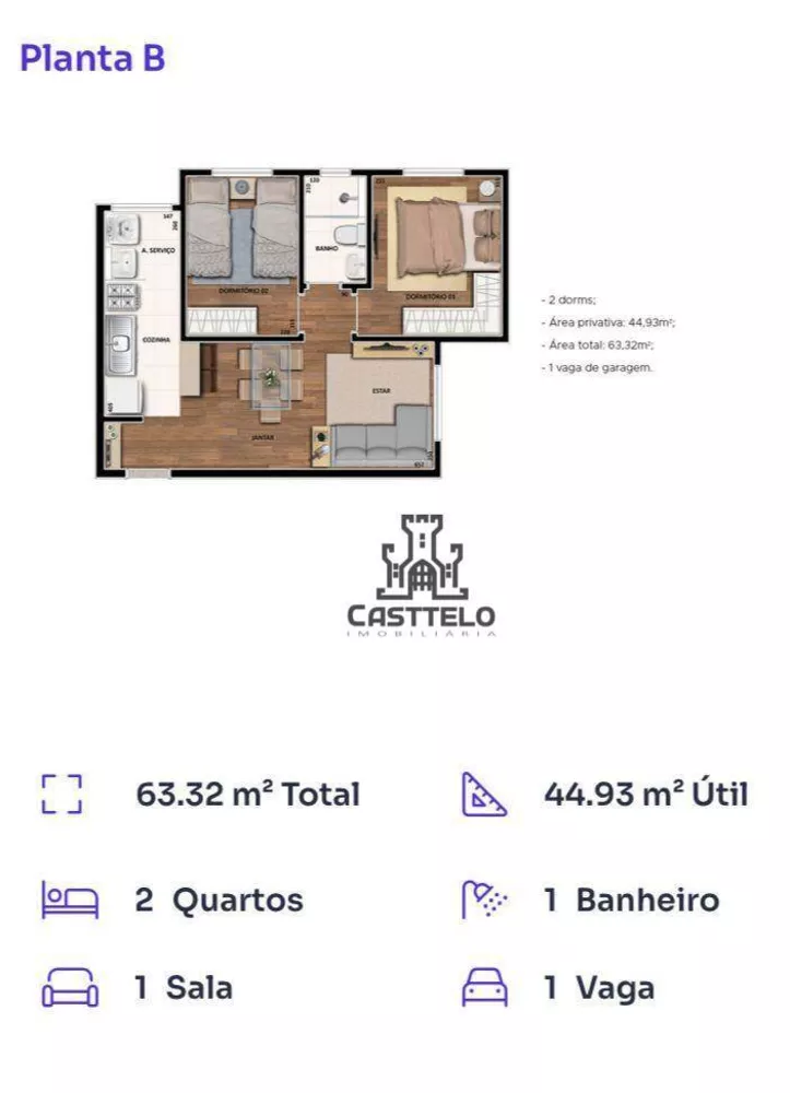 Apartamento, 2 quartos, 44 m² - Foto 2