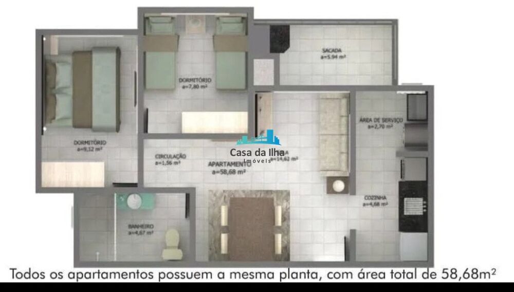 Apartamento, 2 quartos, 58 m² - Foto 2