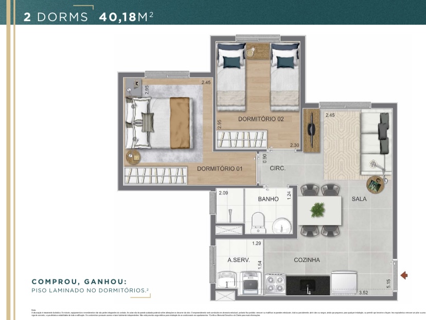 Apartamento à venda com 3 quartos, 40m² - Foto 3