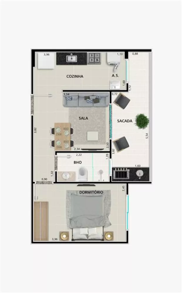 Apartamento à venda com 1 quarto, 41m² - Foto 2