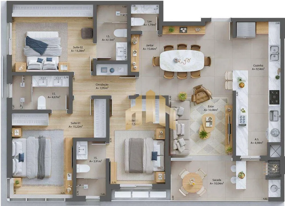 Apartamento, 3 quartos, 124 m² - Foto 2