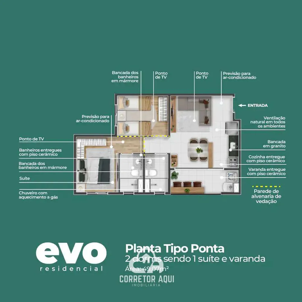 Apartamento, 2 quartos, 49 m² - Foto 2