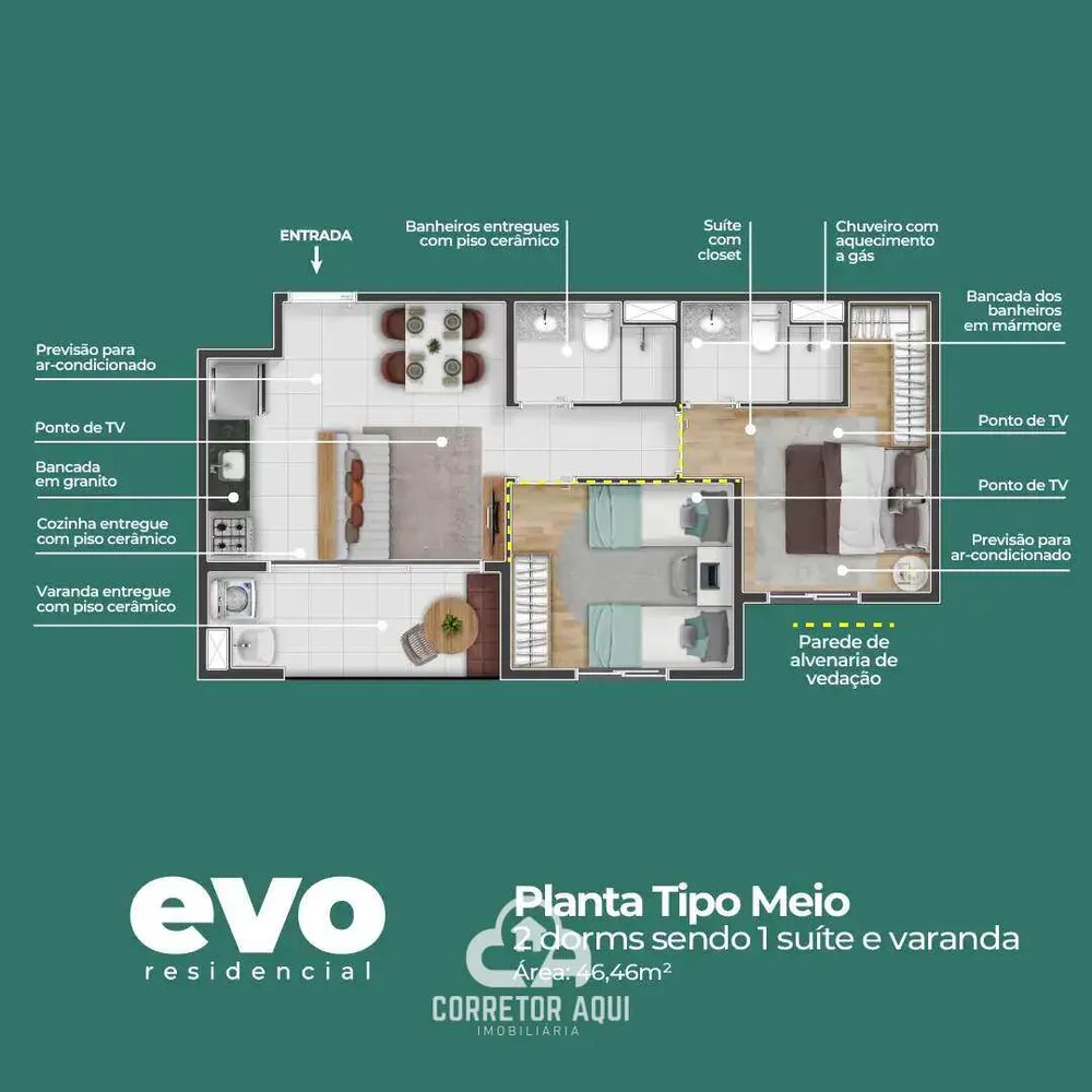 Apartamento, 2 quartos, 49 m² - Foto 3