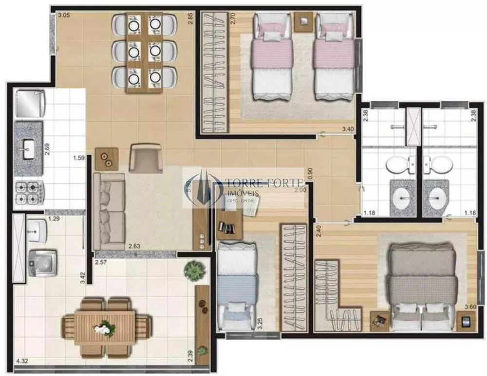 Apartamento à venda com 3 quartos, 72m² - Foto 3