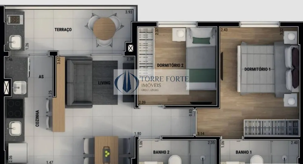 Apartamento, 2 quartos, 45 m² - Foto 2