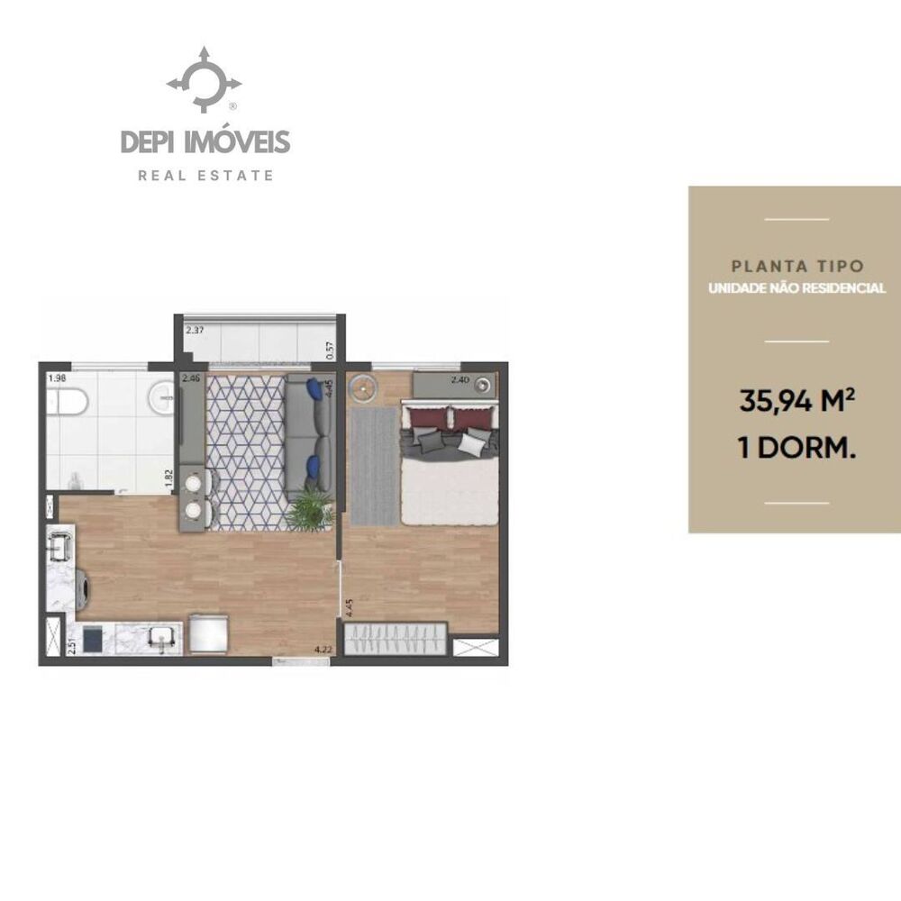 Apartamento, 1 quarto, 36 m² - Foto 2