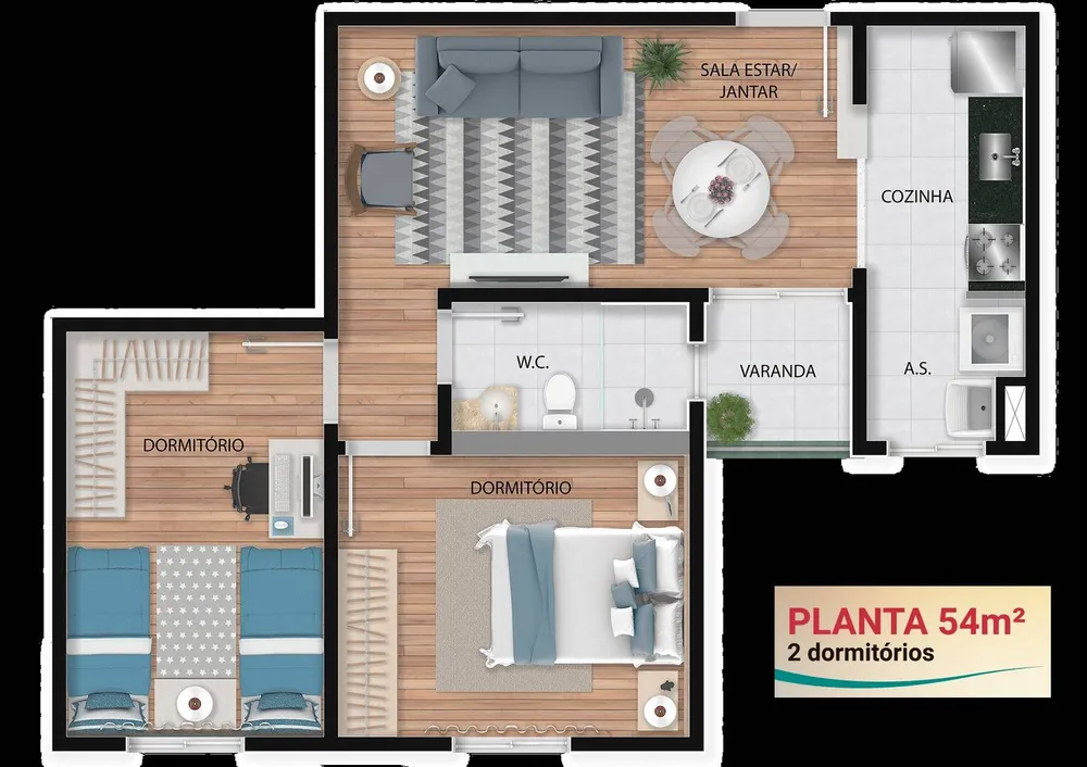 Apartamento, 2 quartos, 54 m² - Foto 1