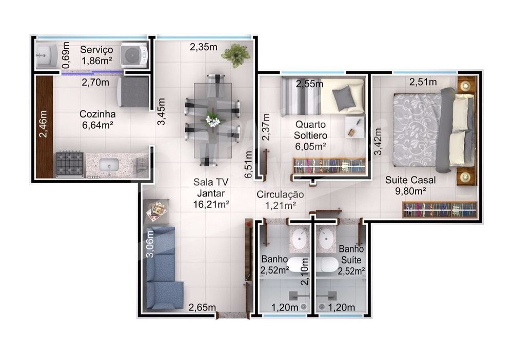 Apartamento, 2 quartos, 55 m² - Foto 9