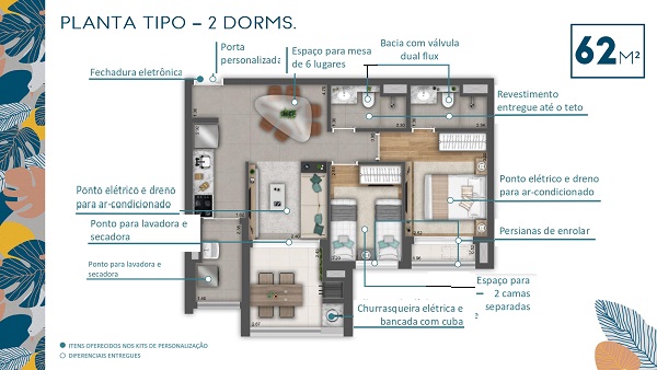 Apartamento à venda com 2 quartos, 62m² - Foto 2