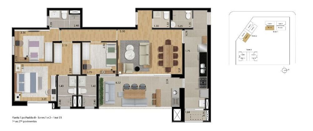Apartamento à venda com 3 quartos, 116m² - Foto 1